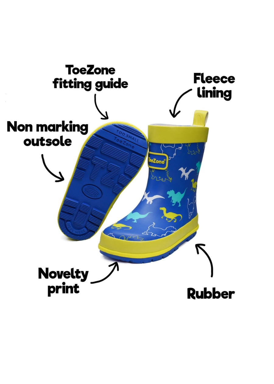 KACE -Blue Dinosaur Print Wellies Wellies All Boys ToeZone Footwear