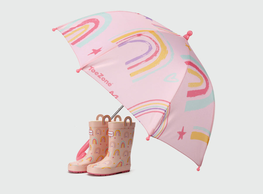 Pre-Order| ToeZone Hope Girls Pink Rainbow Waterproof Umbrella – Kids Rain Umbrella