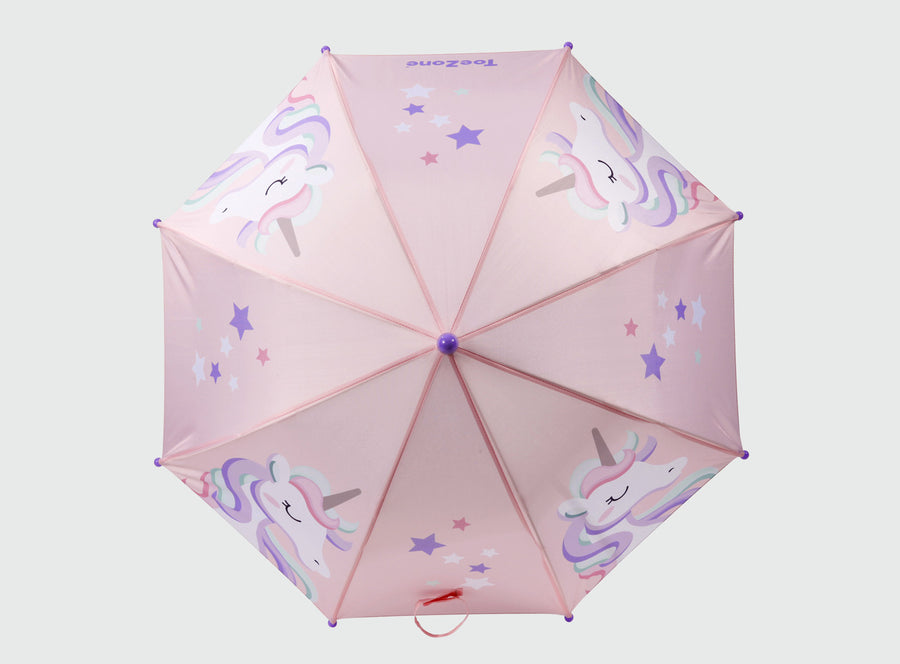 Pre-Order| ToeZone Twinkle Girls Pink Unicorn Waterproof Umbrella – Kids Rain Umbrella