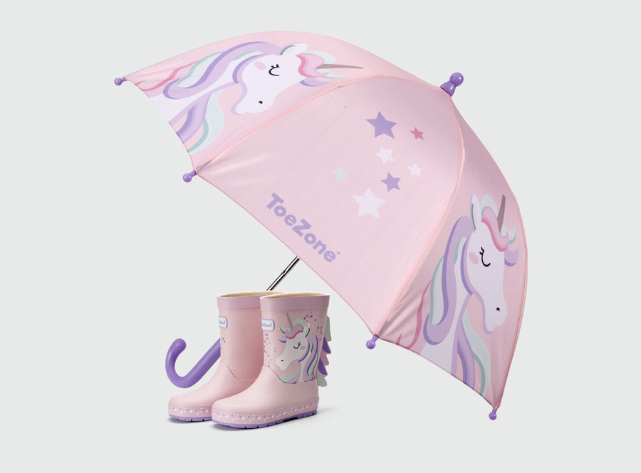Pre-Order| ToeZone Twinkle Girls Pink Unicorn Waterproof Umbrella – Kids Rain Umbrella