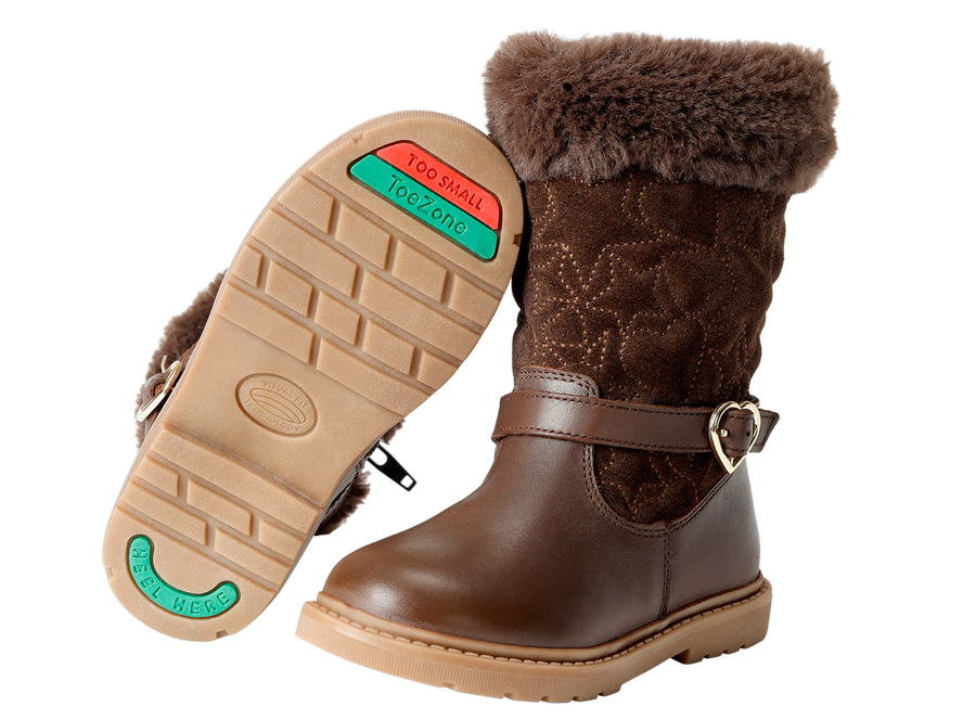 SARA - ToeZone Girls' Brown Leather & Suede Fur Warm Boots