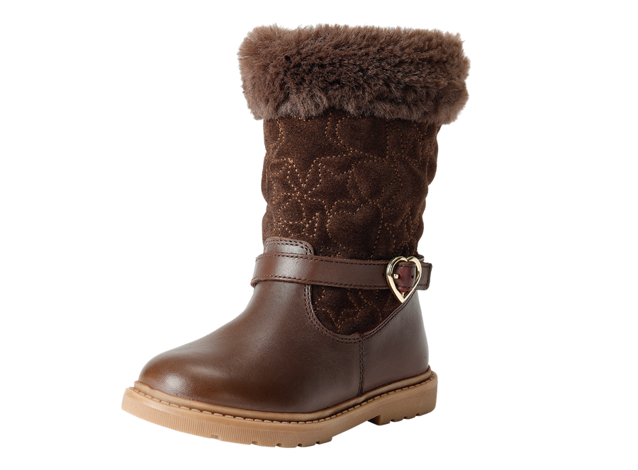 SARA - ToeZone Girls' Brown Leather & Suede Fur Warm Boots