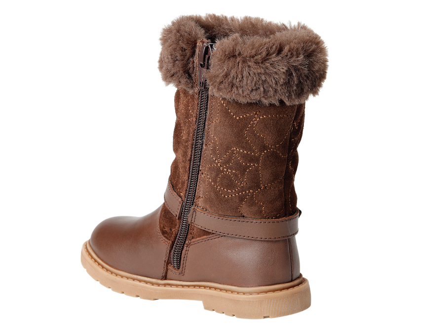SARA - ToeZone Girls' Brown Leather & Suede Fur Warm Boots