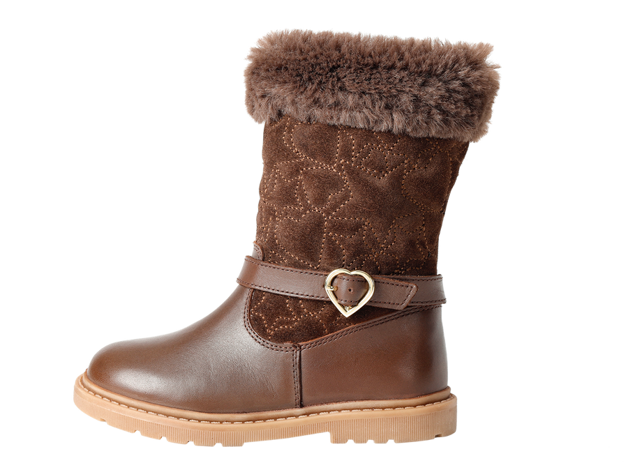 SARA - ToeZone Girls' Brown Leather & Suede Fur Warm Boots