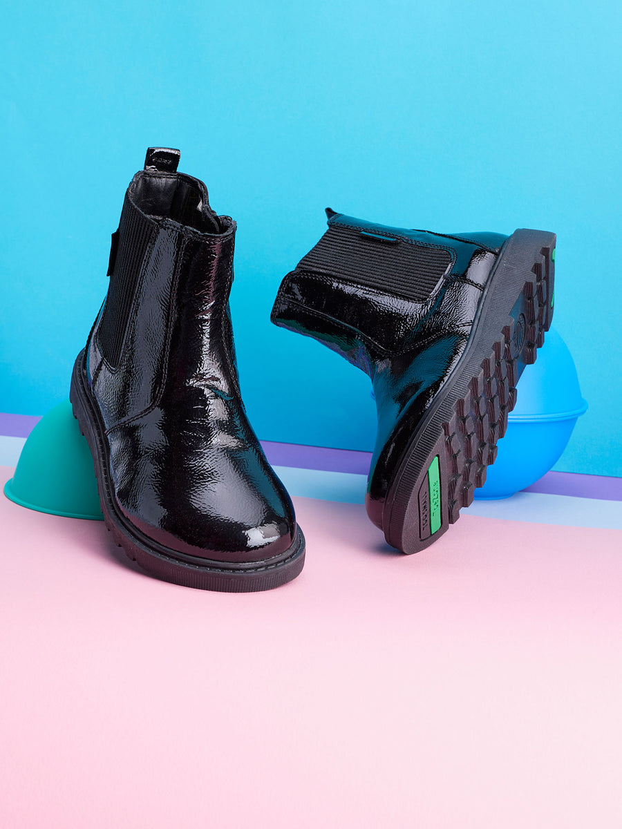 AMARA - Girls' Black Patent Leather Ankle Boots