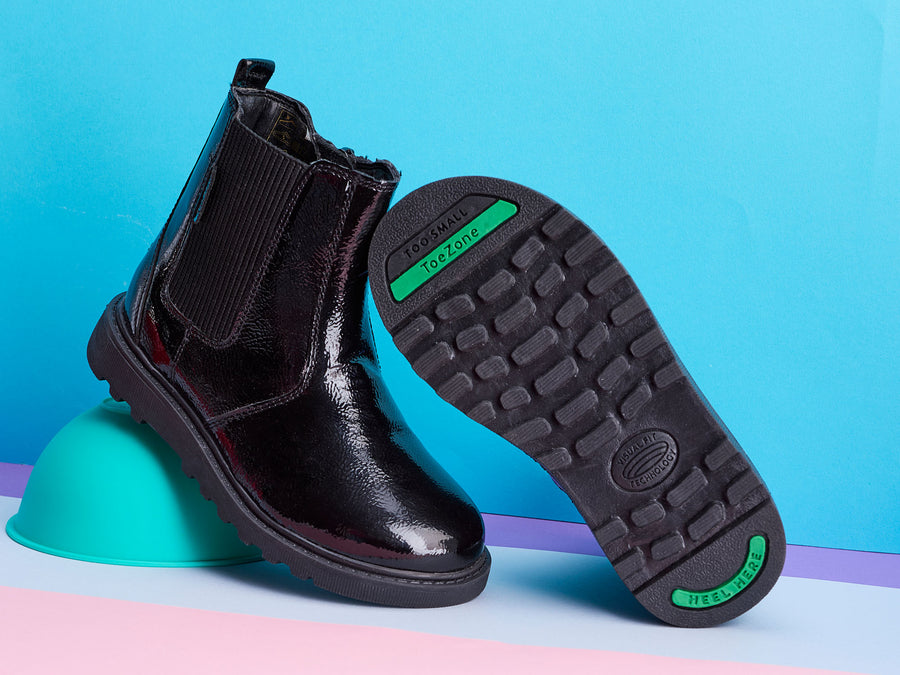 AMARA - Girls' Black Patent Leather Ankle Boots