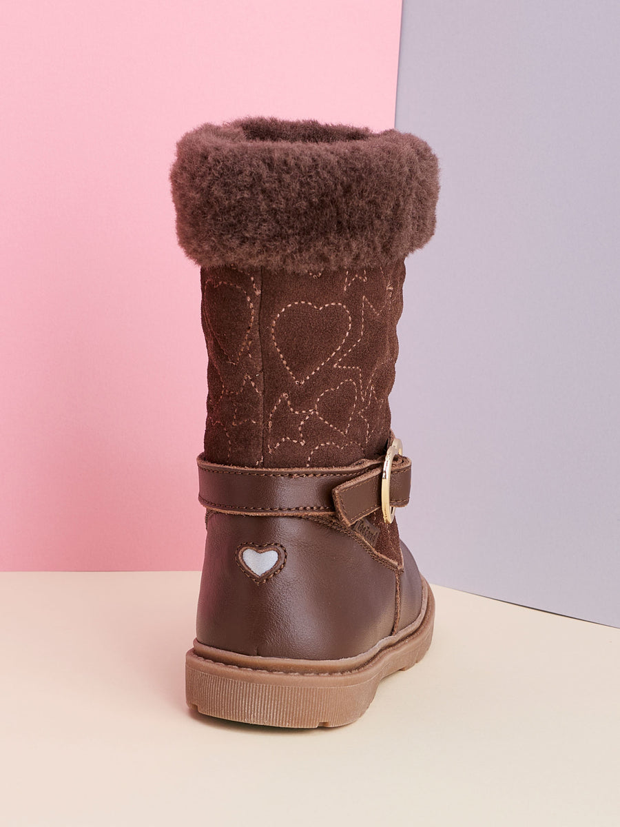 SARA - ToeZone Girls' Brown Leather & Suede Fur Warm Boots