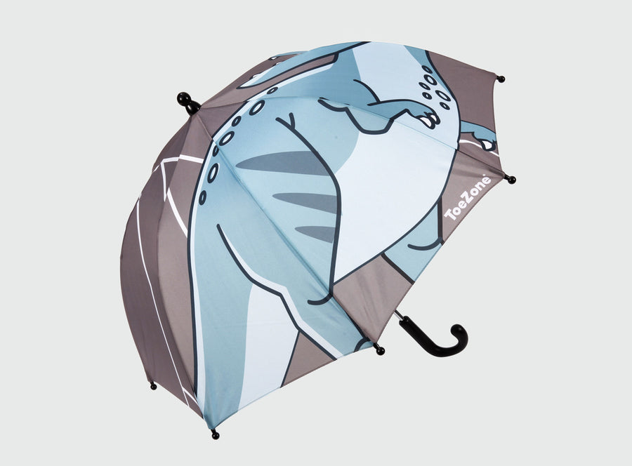 Pre-Order| ToeZone Raptor Boys Grey Dinosaur Waterproof Umbrella – Kids Rain Umbrella