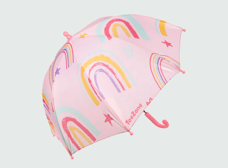 Pre-Order| ToeZone Hope Girls Pink Rainbow Waterproof Umbrella – Kids Rain Umbrella