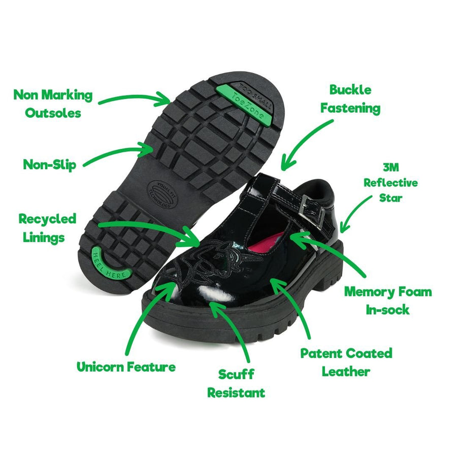 ADEL Girls' T-Bar Buckle Shoes Patent Coated Leather Unicorn