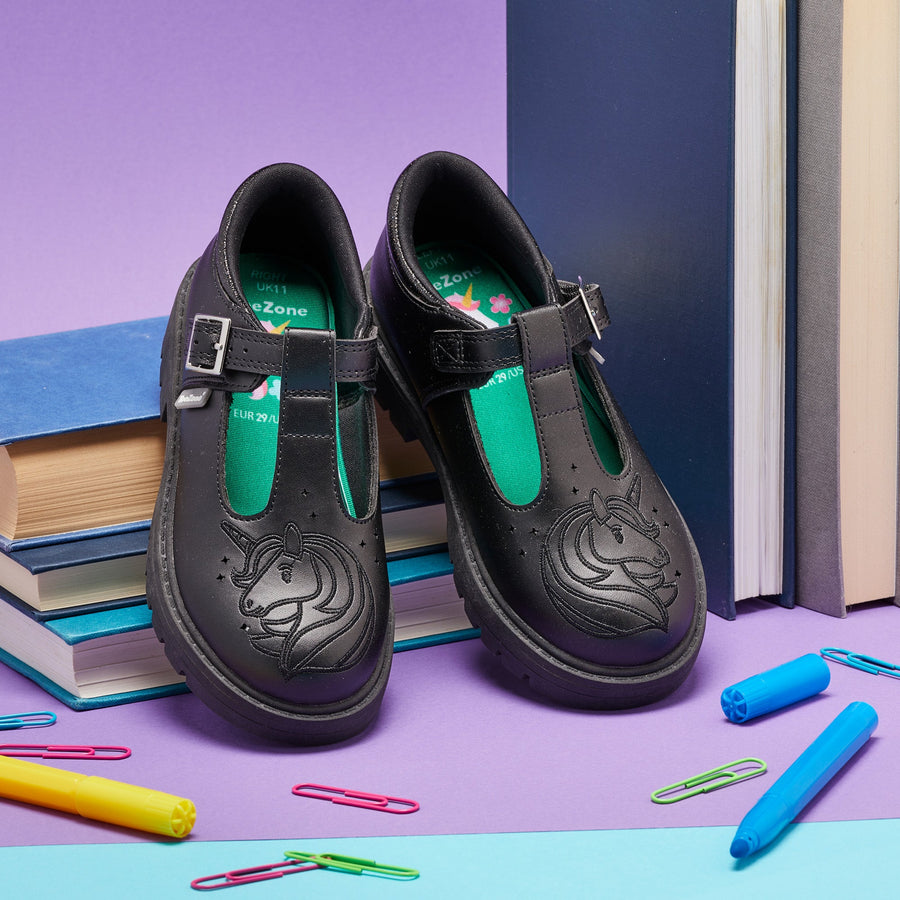 ANYA Vegan T-Bar Shoes for School Unicorn Theme Buckle Fastening