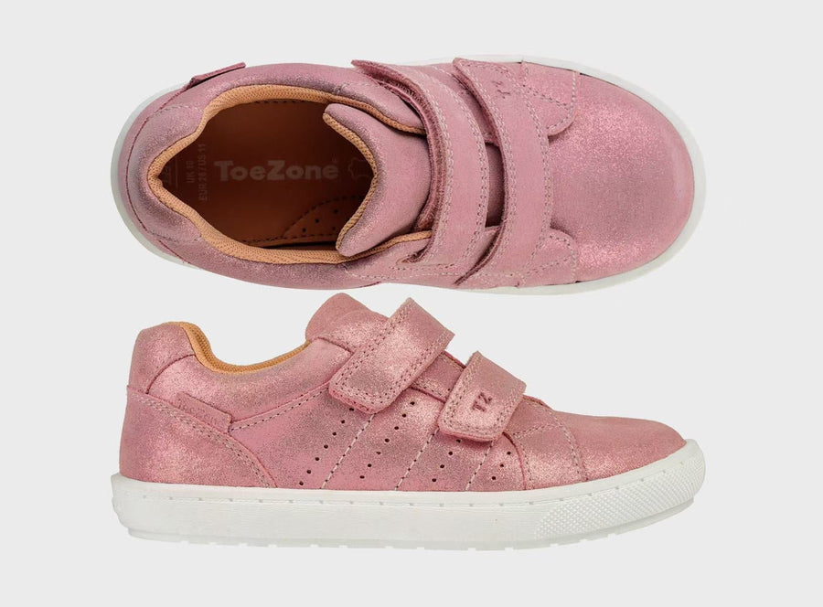 Brooke - Girls Ortholite Spring Pastel Pink Rip Tape Star Trainers ToeZone Footwear