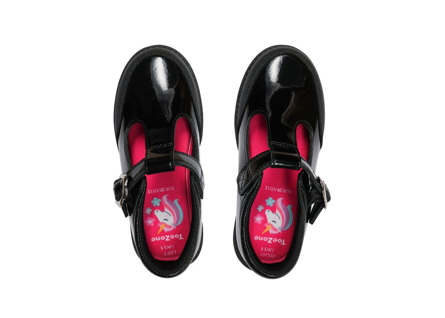 CLOVER - Patent T - Bar Flower School Shoes Girls School Shoe All Girls ToeZone Footwear