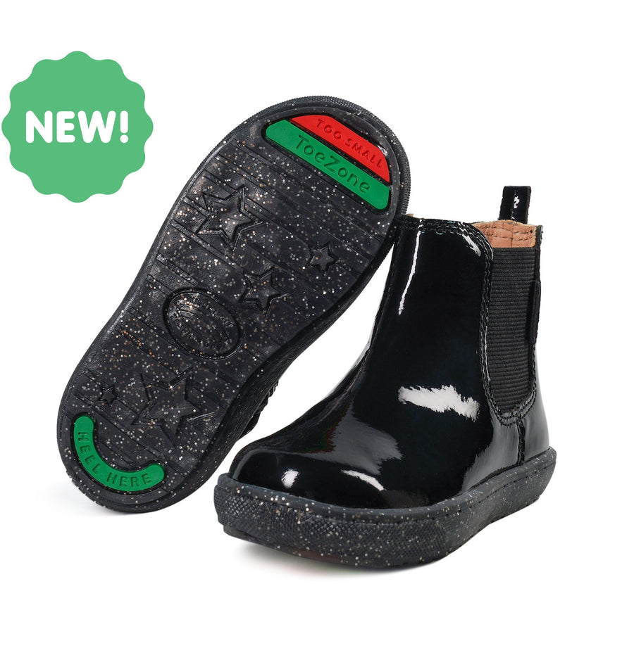 HARLOW Girls Black Patent Gusset Boots Available in Half Sizes