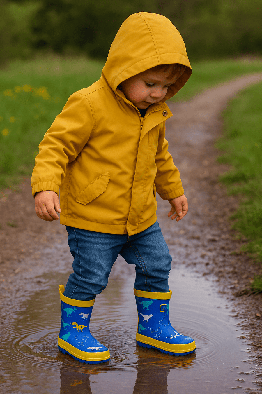 KACE - Boys' Blue Dinosaur Themed Rain Boots Wellies All Boys ToeZone Footwear