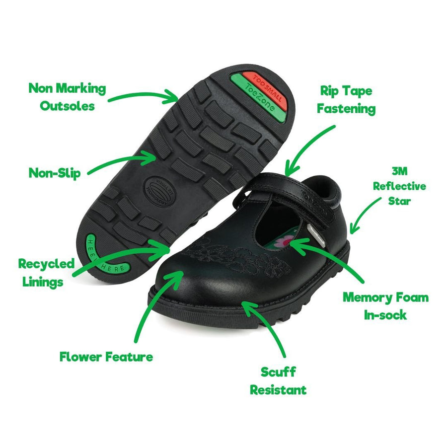 KAT Vegan Flower School Shoes Infant 8 Black ToeZone Footwear