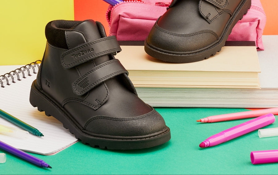 LEVI - Boys' Black Coated Leather Ankle School Boots Boots All Boys ToeZone Footwear