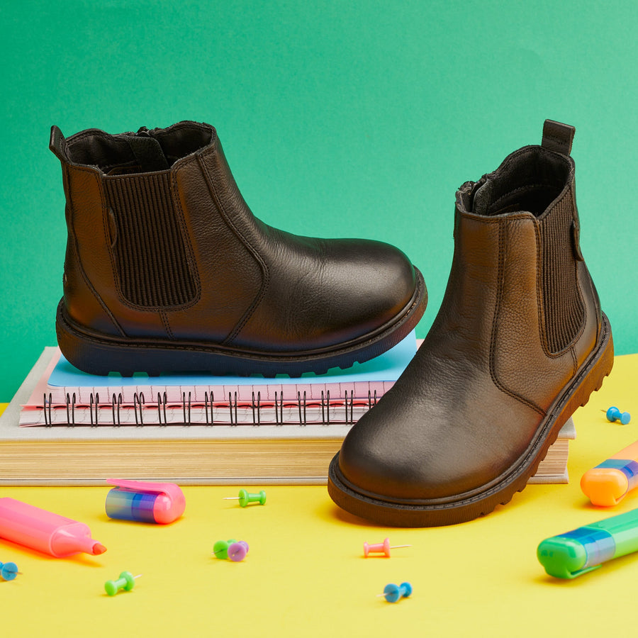 LILY - Girls' Black Leather Ankle Boots Boots All Girls ToeZone Footwear