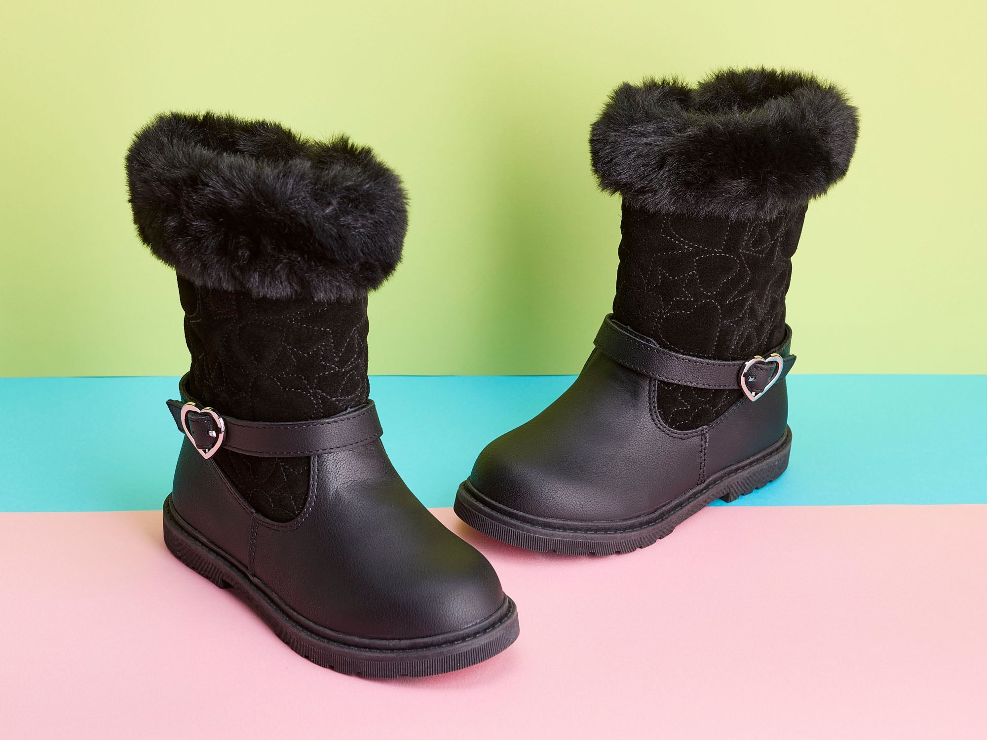 LUMI Girls' Black Leather Suede Fur Boots - Main Image
