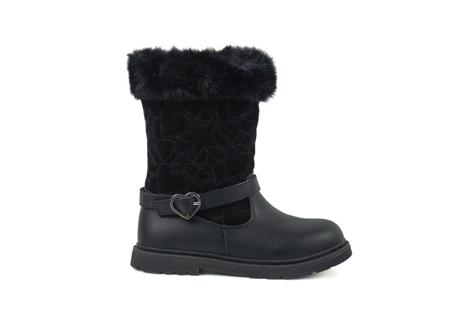 LUMI Girls Black Leather Suede Fur Boots