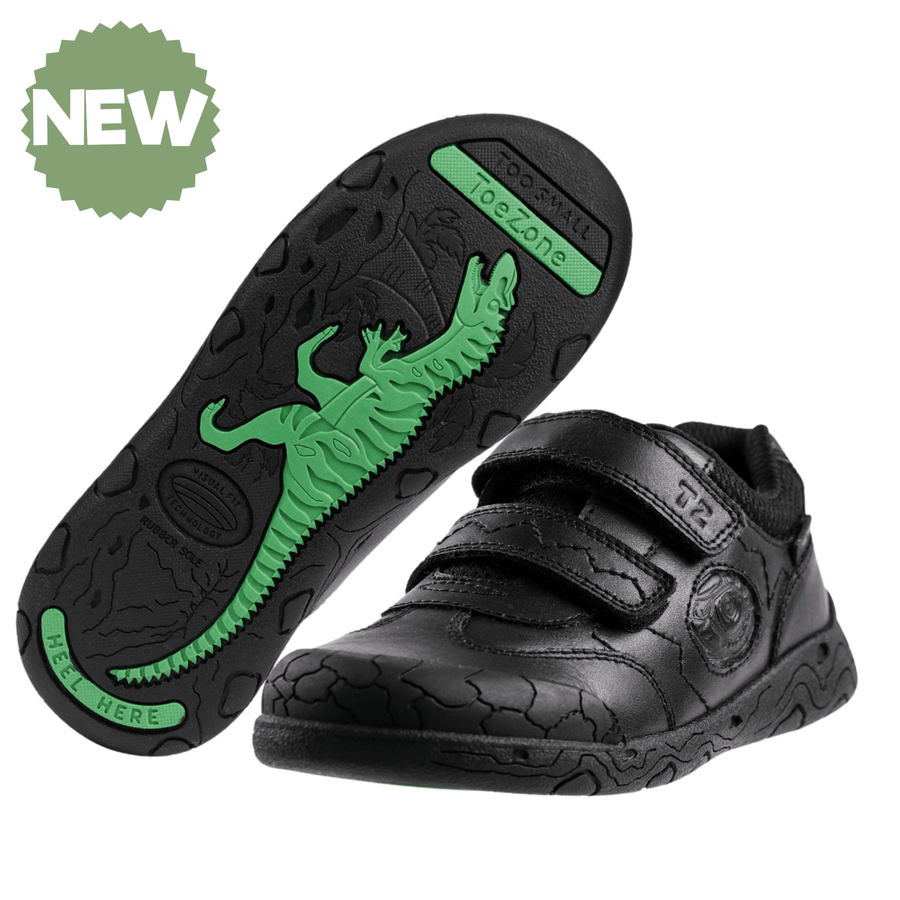 LUCA Rubber Boys Ortholite Black Luca Dinosaur School Shoes