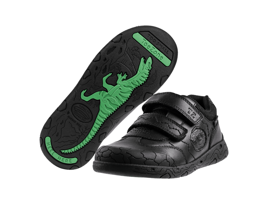 LUCA Rubber Boys Ortholite Black Luca Dinosaur School Shoes