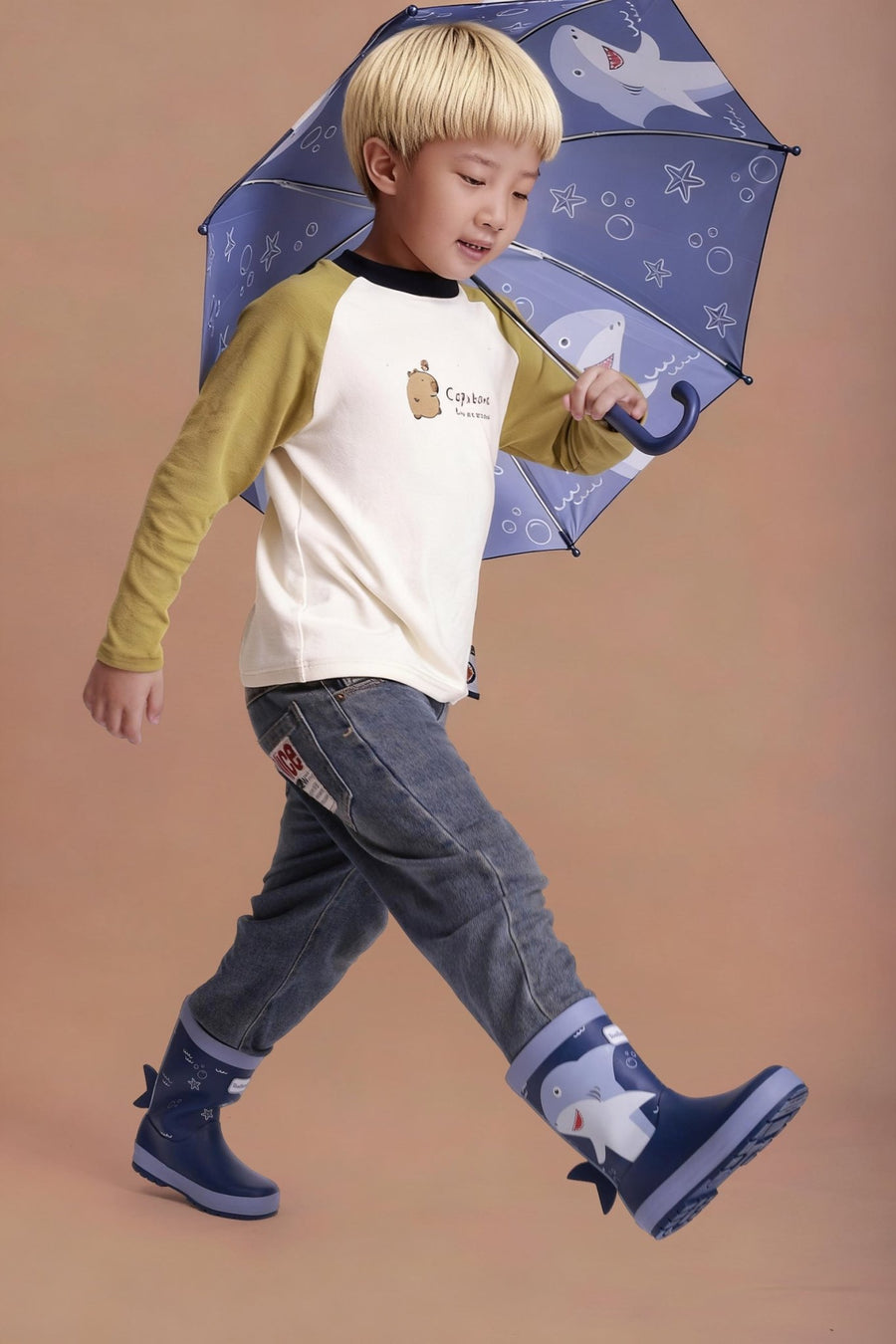 Pre - Order| ToeZone Finn Boys Navy Shark Waterproof Umbrella – Kids Rain Umbrella Umbrella All Boys ToeZone Footwear