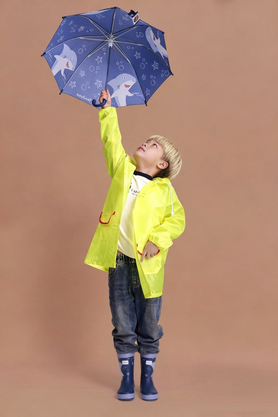 Pre - Order| ToeZone Finn Boys Navy Shark Waterproof Umbrella – Kids Rain Umbrella Umbrella All Boys ToeZone Footwear