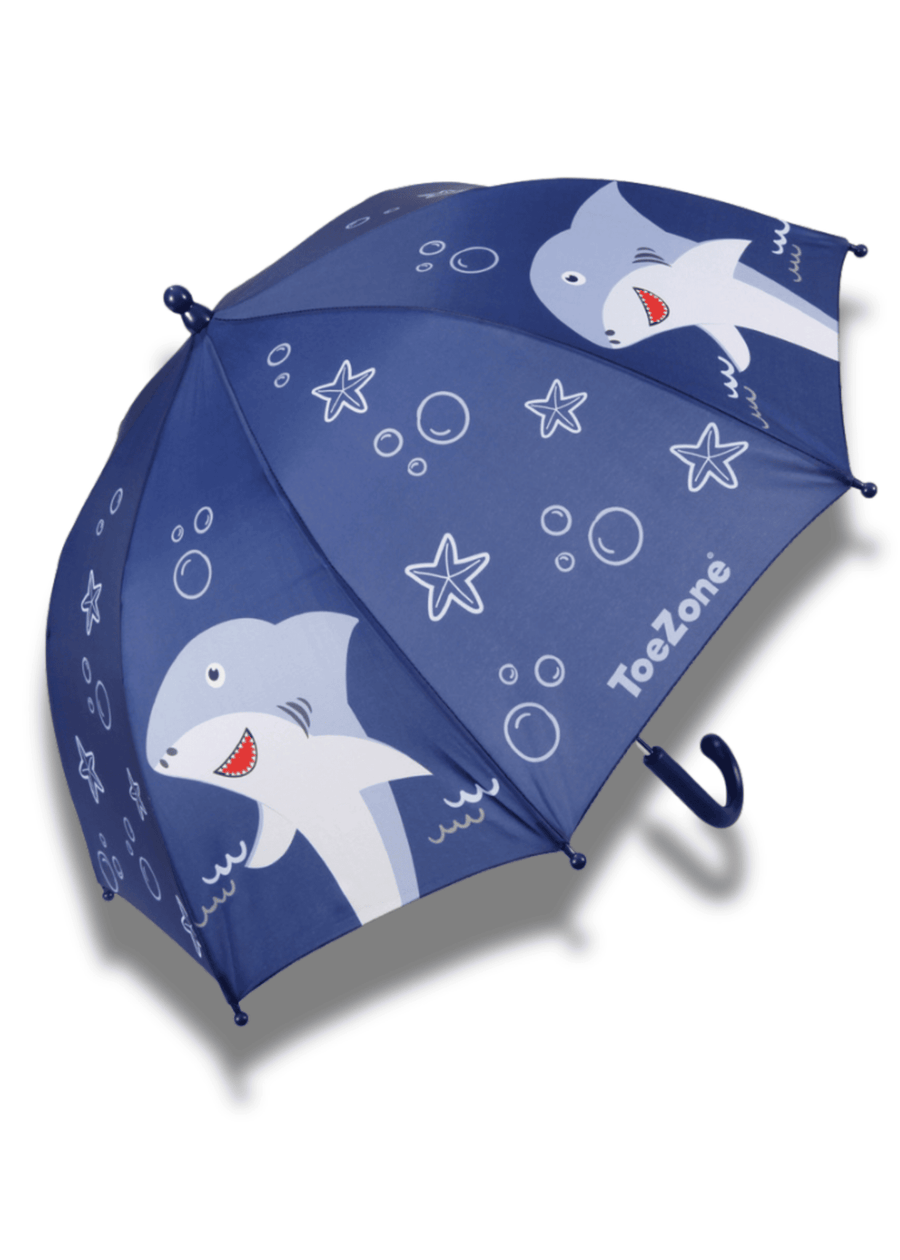 Pre - Order| ToeZone Finn Boys Navy Shark Waterproof Umbrella – Kids Rain Umbrella Umbrella All Boys ToeZone Footwear