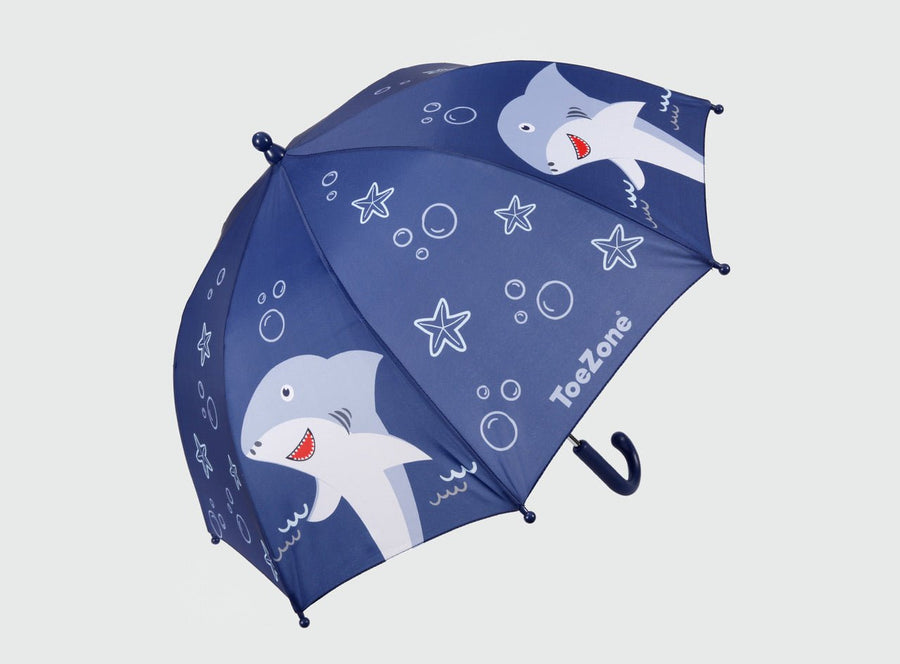 Pre - Order| ToeZone Finn Boys Navy Shark Waterproof Umbrella – Kids Rain Umbrella Umbrella All Boys ToeZone Footwear
