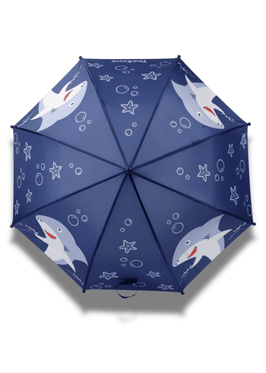 Pre - Order| ToeZone Finn Boys Navy Shark Waterproof Umbrella – Kids Rain Umbrella Umbrella All Boys ToeZone Footwear