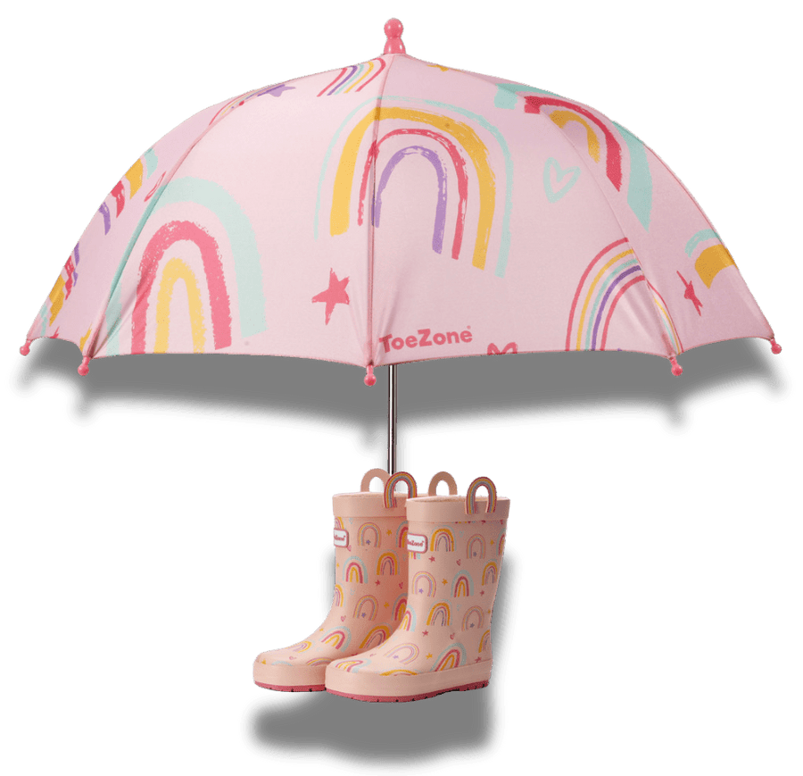 Pre - Order| ToeZone Hope Girls Pink Rainbow Waterproof Umbrella – Kids Rain Umbrella Umbrella All Girls ToeZone Footwear