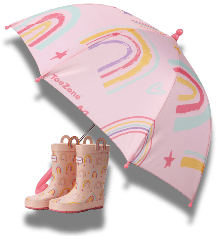 Pre - Order| ToeZone Hope Girls Pink Rainbow Waterproof Umbrella – Kids Rain Umbrella Umbrella All Girls ToeZone Footwear