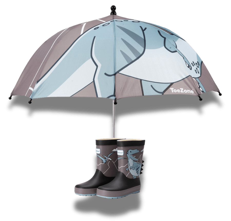 Pre - Order| ToeZone Raptor Boys Grey Dinosaur Waterproof Umbrella – Kids Rain Umbrella Umbrella All Boys ToeZone Footwear