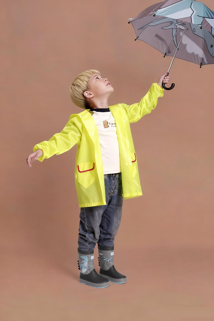 Pre - Order| ToeZone Raptor Boys Grey Dinosaur Waterproof Umbrella – Kids Rain Umbrella Umbrella All Boys ToeZone Footwear
