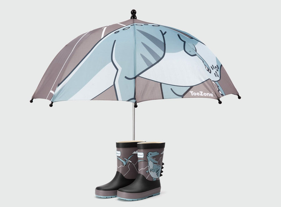 Pre - Order| ToeZone Raptor Boys Grey Dinosaur Waterproof Umbrella – Kids Rain Umbrella Umbrella All Boys ToeZone Footwear