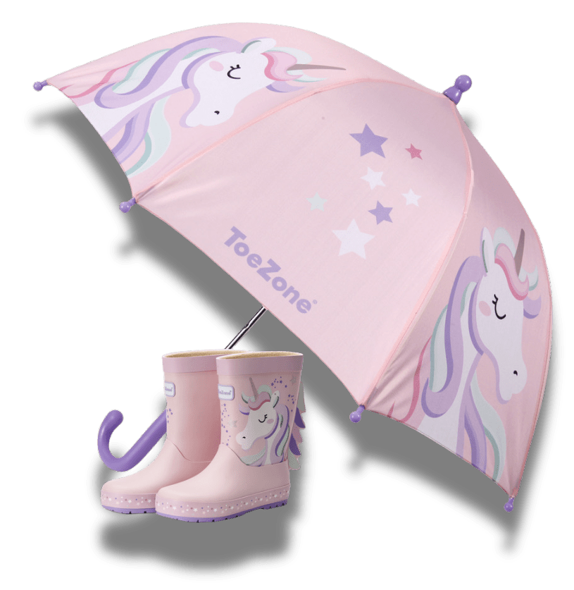 Pre - Order| ToeZone Twinkle Girls Pink Unicorn Waterproof Umbrella – Kids Rain Umbrella Umbrella All Girls ToeZone Footwear