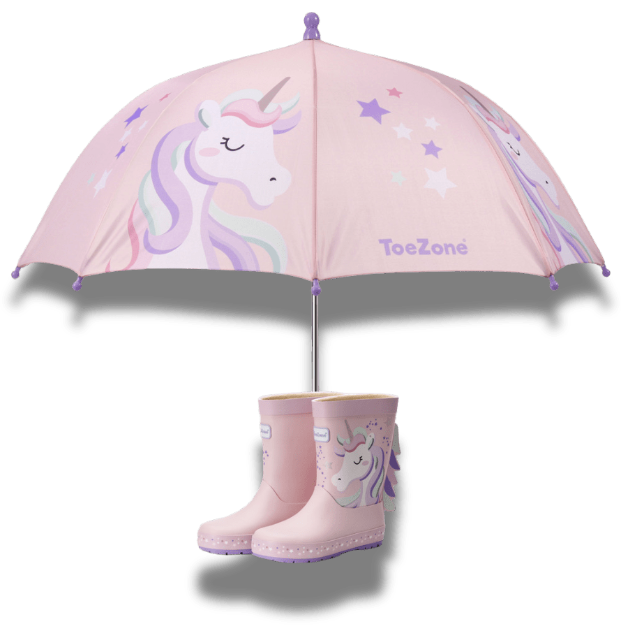 Pre - Order| ToeZone Twinkle Girls Pink Unicorn Waterproof Umbrella – Kids Rain Umbrella Umbrella All Girls ToeZone Footwear