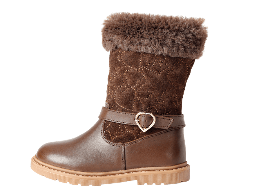 SARA - ToeZone Girls' Brown Leather & Suede Fur Warm Boots Boots All Girls ToeZone Footwear