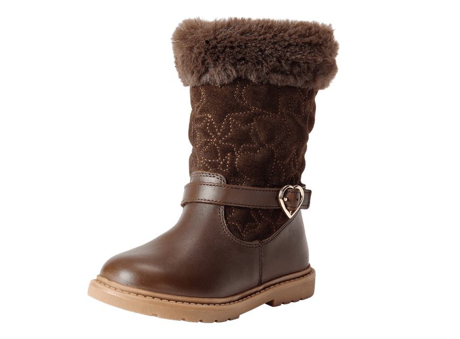 SARA - ToeZone Girls' Brown Leather & Suede Fur Warm Boots Boots All Girls ToeZone Footwear