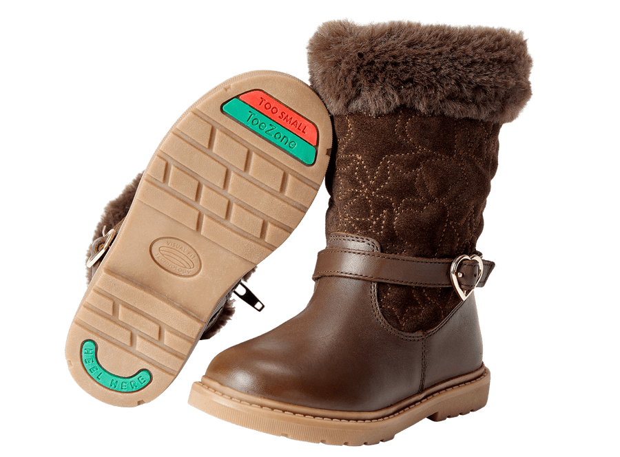 SARA - ToeZone Girls' Brown Leather & Suede Fur Warm Boots Boots All Girls ToeZone Footwear