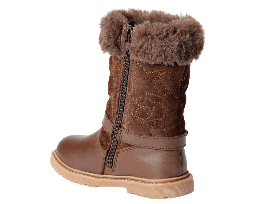 SARA - ToeZone Girls' Brown Leather & Suede Fur Warm Boots Boots All Girls ToeZone Footwear