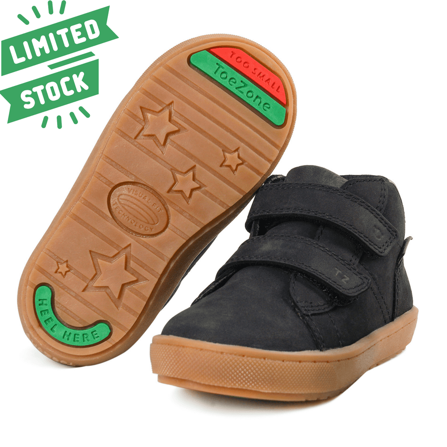 ToeZone Grayson Boys' Black Nubuck Easy-Fasten Boots – Smart Support