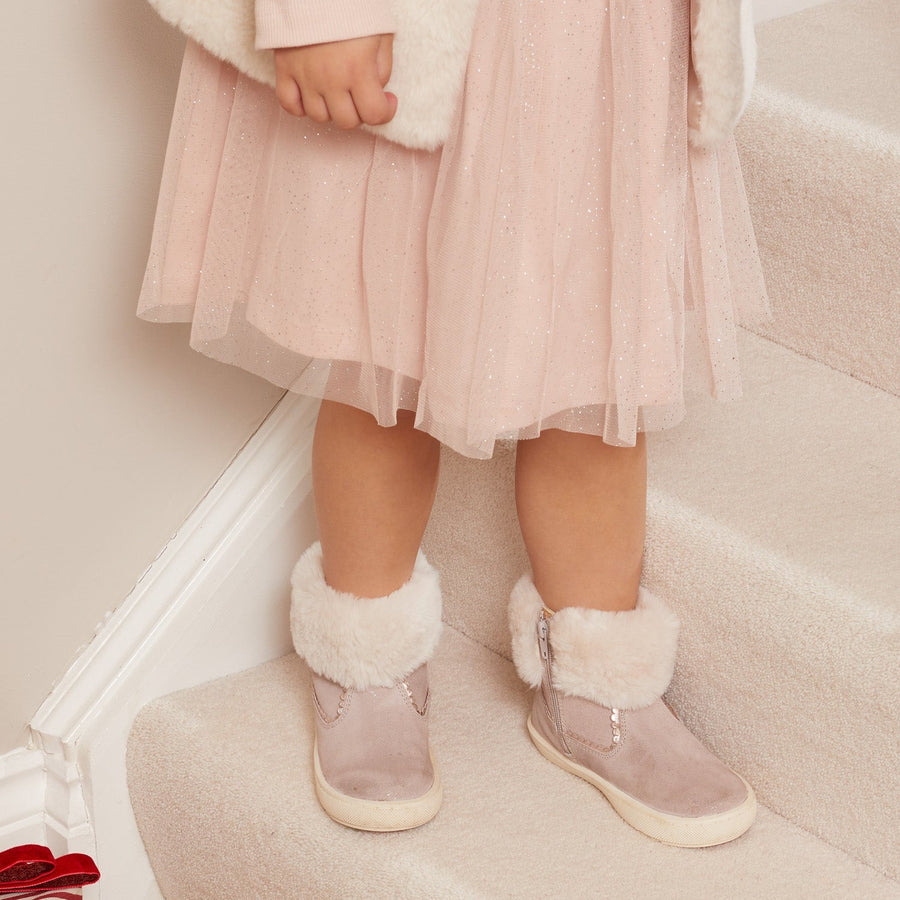 VIENNA - Girls' Pink Shimmer Fur Boots (Available in Half Sizes) All Girls ToeZone Footwear