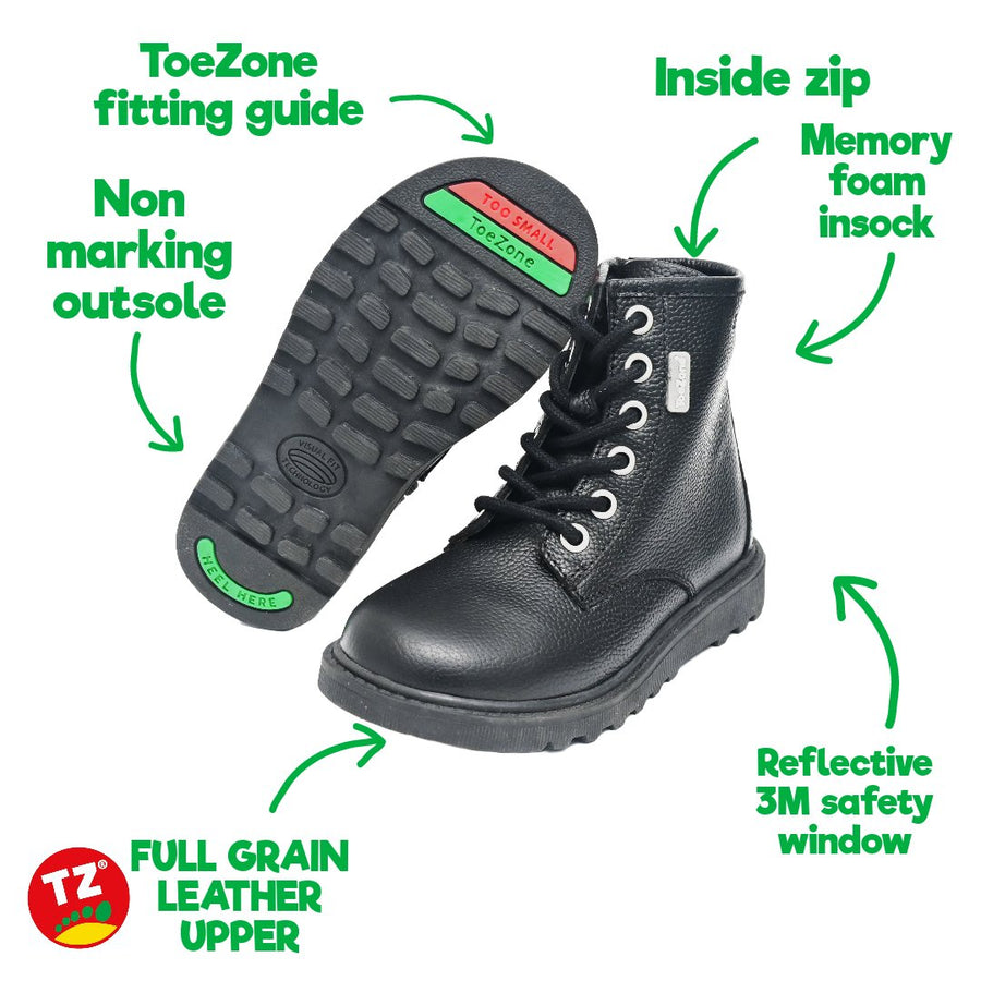 AUGUST Boys - All leather side zip and lace boot ToeZone Footwear