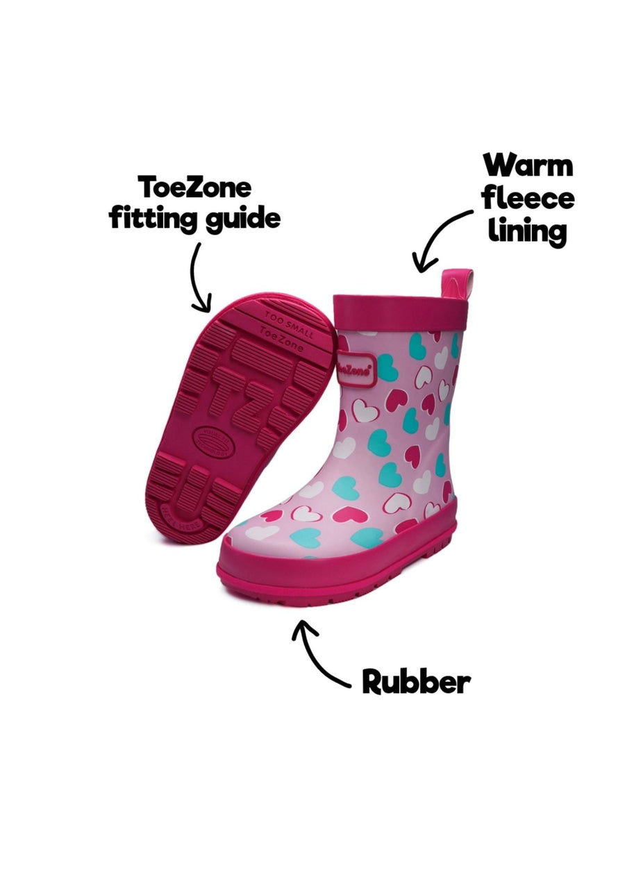 BELLE - Pink Love Heart Wellies Wellies All Girls ToeZone Footwear