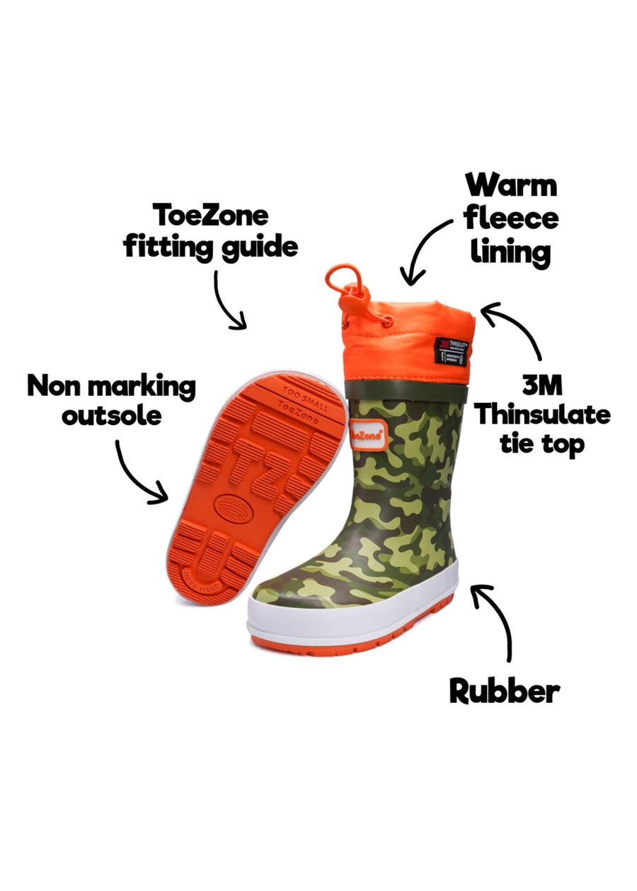 ENZO - Camo Thinsulate Thermal Tie Top Wellies Wellies All Boys ToeZone Footwear