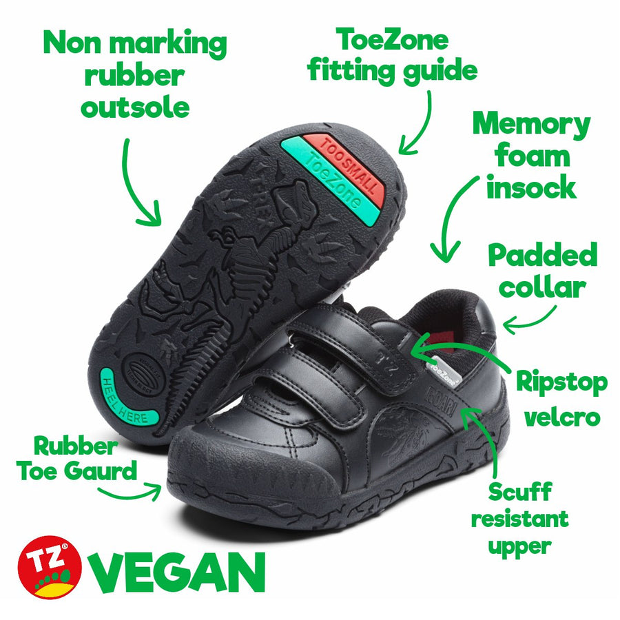 REX - Vegan Dinosaur Double Rip tape fastening with Rubber Bumpers Super tough School Shoe Boys School Shoes All Boys ToeZone Footwear