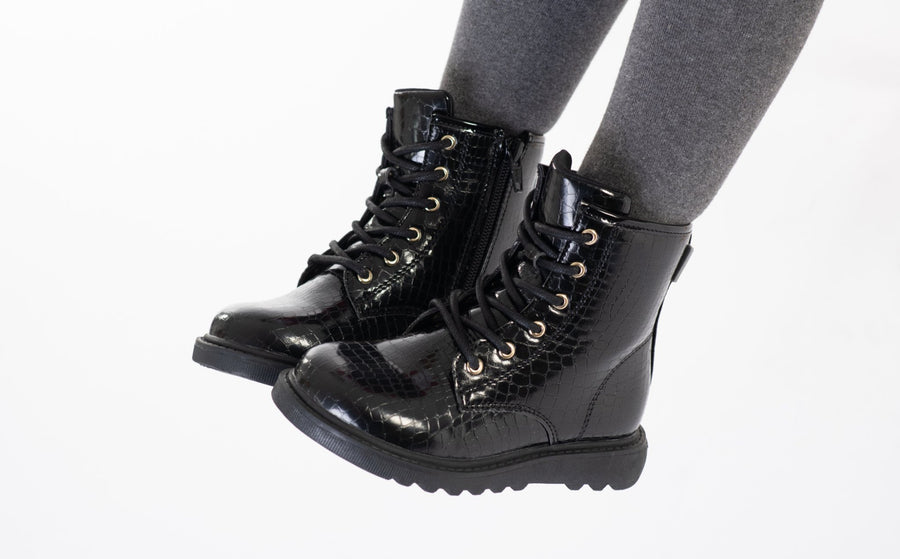 Croc School Shoes STELLA Croc Boots Stylish Patent Design