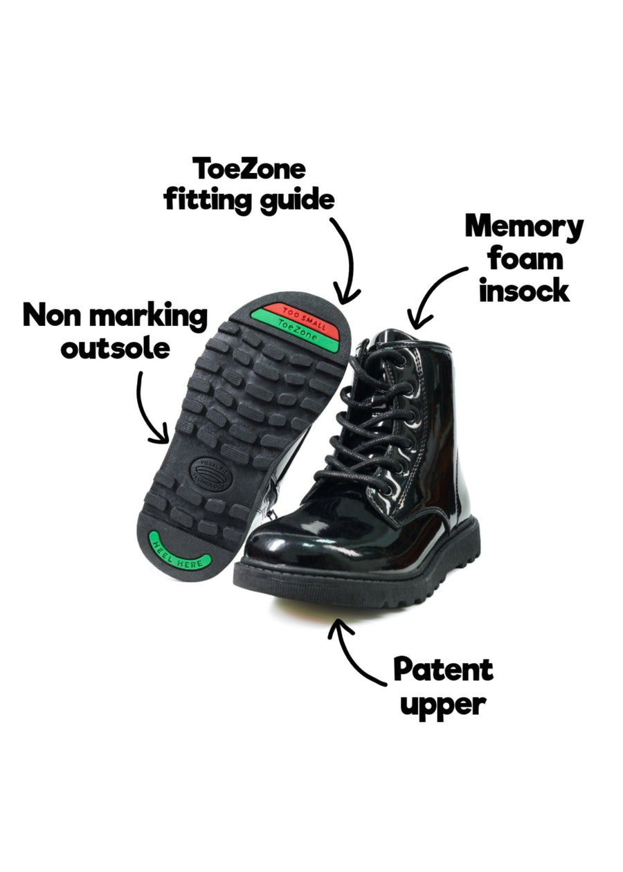 SUSIE - Patent Boot Magical Unicorn Printed Insocks Girls School Shoe All Girls ToeZone Footwear